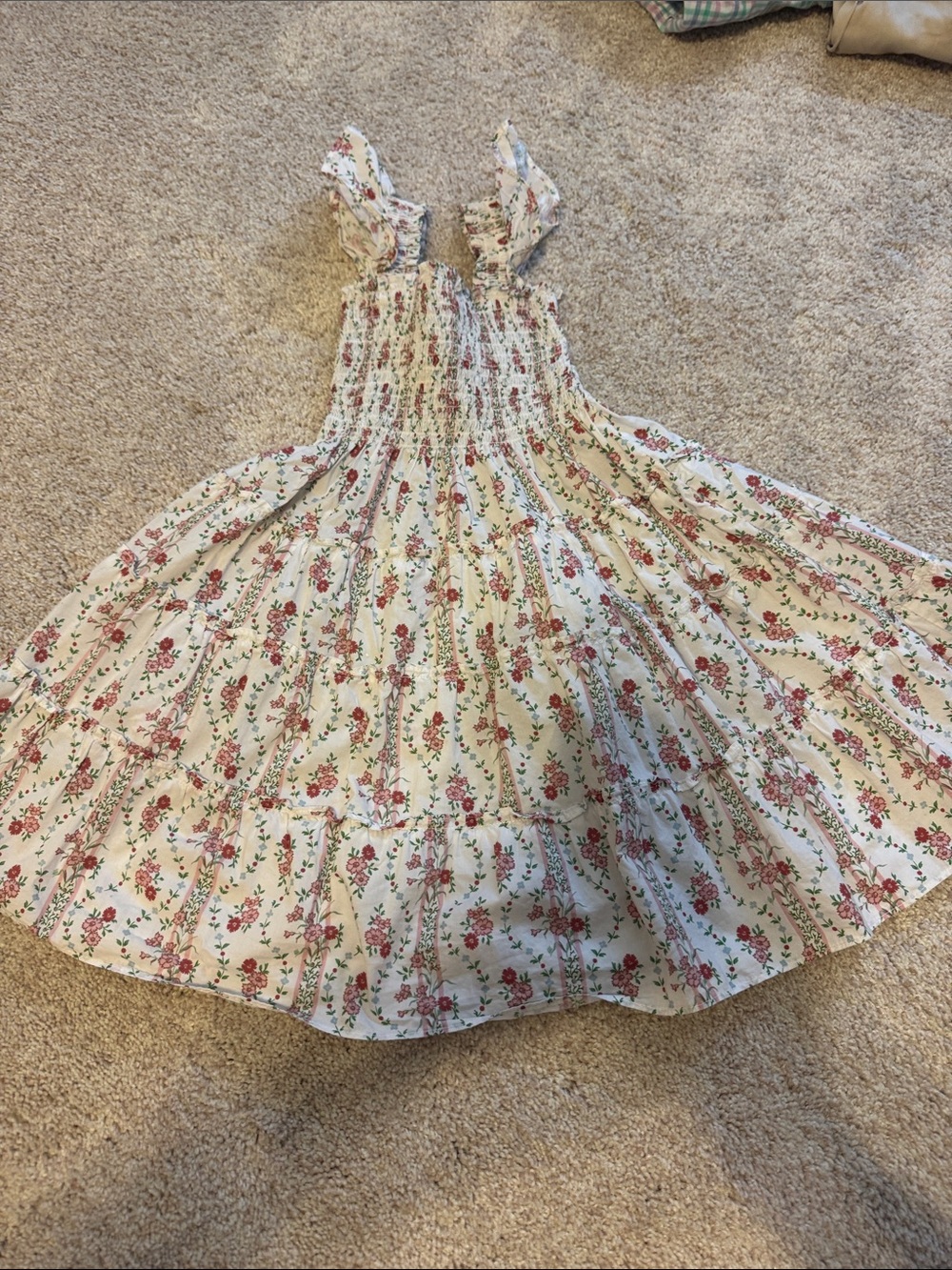 Hill House Kids Floral Smocked Sundress - White with Pink and Green Print